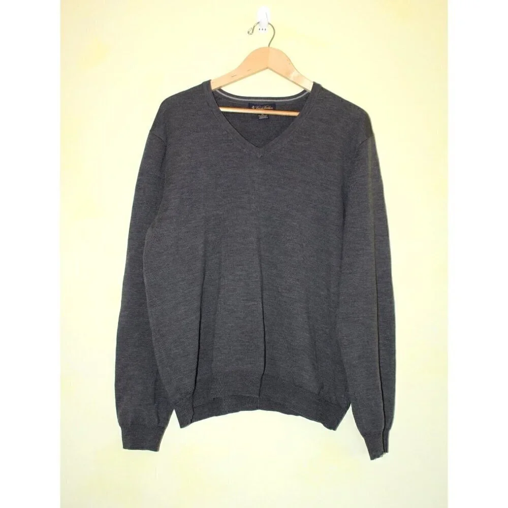 Brooks Brothers Men's Italian Merino Sweater V-Neck Washable Size XL Long Sleeve